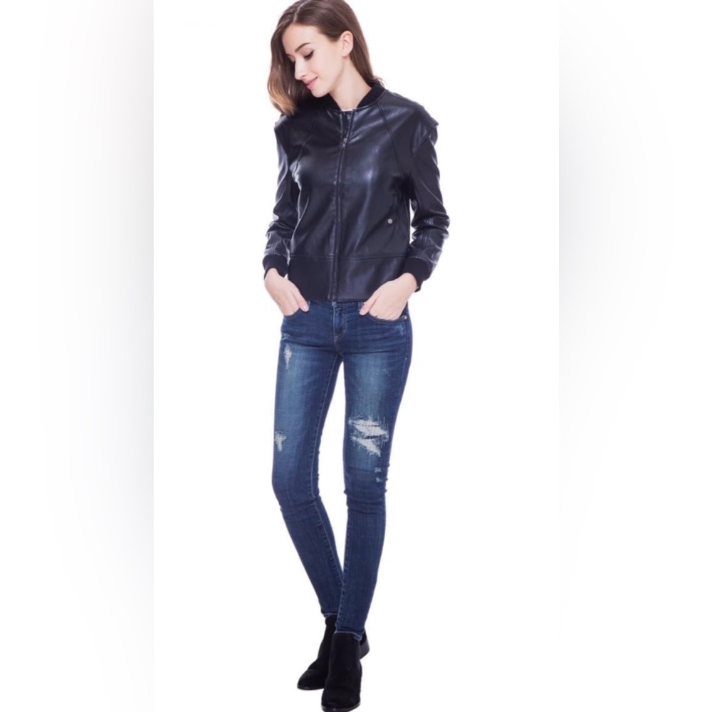 Guess Black Faux Leather Bomber Jacket - Picture 6 of 7